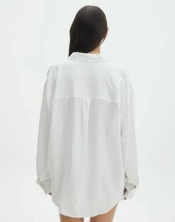 Long Sleeve Linen Blend Shirt -Glassons Store co t dallas linen shirt white back bl118882tlv