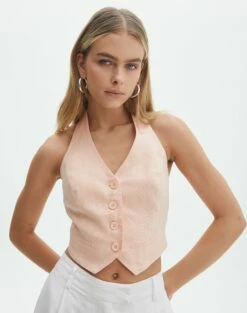 Linen Blend Halter Vest Top