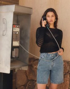 Crochet Knit Long Sleeve Top -Glassons Store cody crochet knit black front kl110747vp