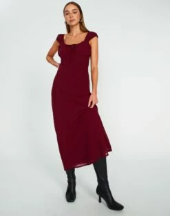 Tie Front Puff Sleeve Maxi Dress