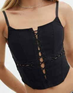 Lace Up Detailed Corset Top -Glassons Store denver lace up corset black imageback bv109857pln