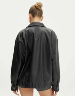 Faux Leather Drop Shoulder Oversized Jacket -Glassons Store elroy 80s pu jacket black back jw52713pu