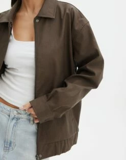 Faux Leather Drop Shoulder Oversized Jacket -Glassons Store elroy 80s pu jacket brown imageback jw52713pu