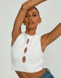 Rib Knit V Neck Vest -Glassons Store flore fluffy knit vest milk front kv94397flu 6