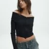 Zip Front Long Sleeve Fold Down Knit Top -Glassons Store franka fold down knit top black front kc113184vn
