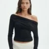 Ruched Off The Shoulder Top -Glassons Store genie ruche off the shoulder top black front tl124186vis 1