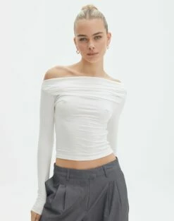 Ruched Off The Shoulder Top 37 Ruched Off The Shoulder Top -Glassons Store genie ruched off the shoulder top milk front tl124186vis