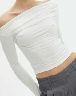 Ruched Off The Shoulder Top 40 Ruched Off The Shoulder Top -Glassons Store genie ruched off the shoulder top milk imageback tl124186vis