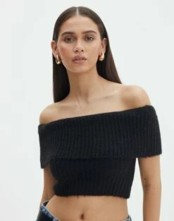 Foldover Off Shoulder Cropped Knit -Glassons Store harper off shoulder fluffy knit black front kv106717knt