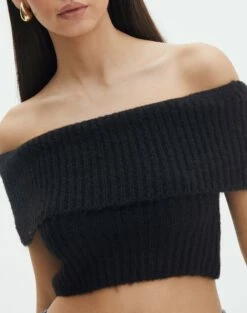 Foldover Off Shoulder Cropped Knit -Glassons Store harper off shoulder fluffy knit black imageback kv106717knt