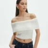 Foldover Off Shoulder Cropped Knit 2 Foldover Off Shoulder Cropped Knit -Glassons Store harper off shoulder fluffy knit milk front kv106717knt