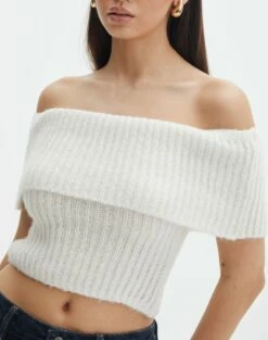 Foldover Off Shoulder Cropped Knit -Glassons Store harper off shoulder fluffy knit milk imageback kv106717knt