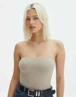 Foldover Off Shoulder Long Sleeve Top -Glassons Store honey strapless bodysuit dusty mink front tb145525pch 1