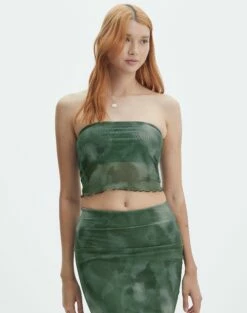 Print Mesh Strapless Top