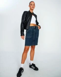 Denim Mini Pleat Buckle Skirt -Glassons Store ingrid denim skirt coyote blue front ss109349dnm 4