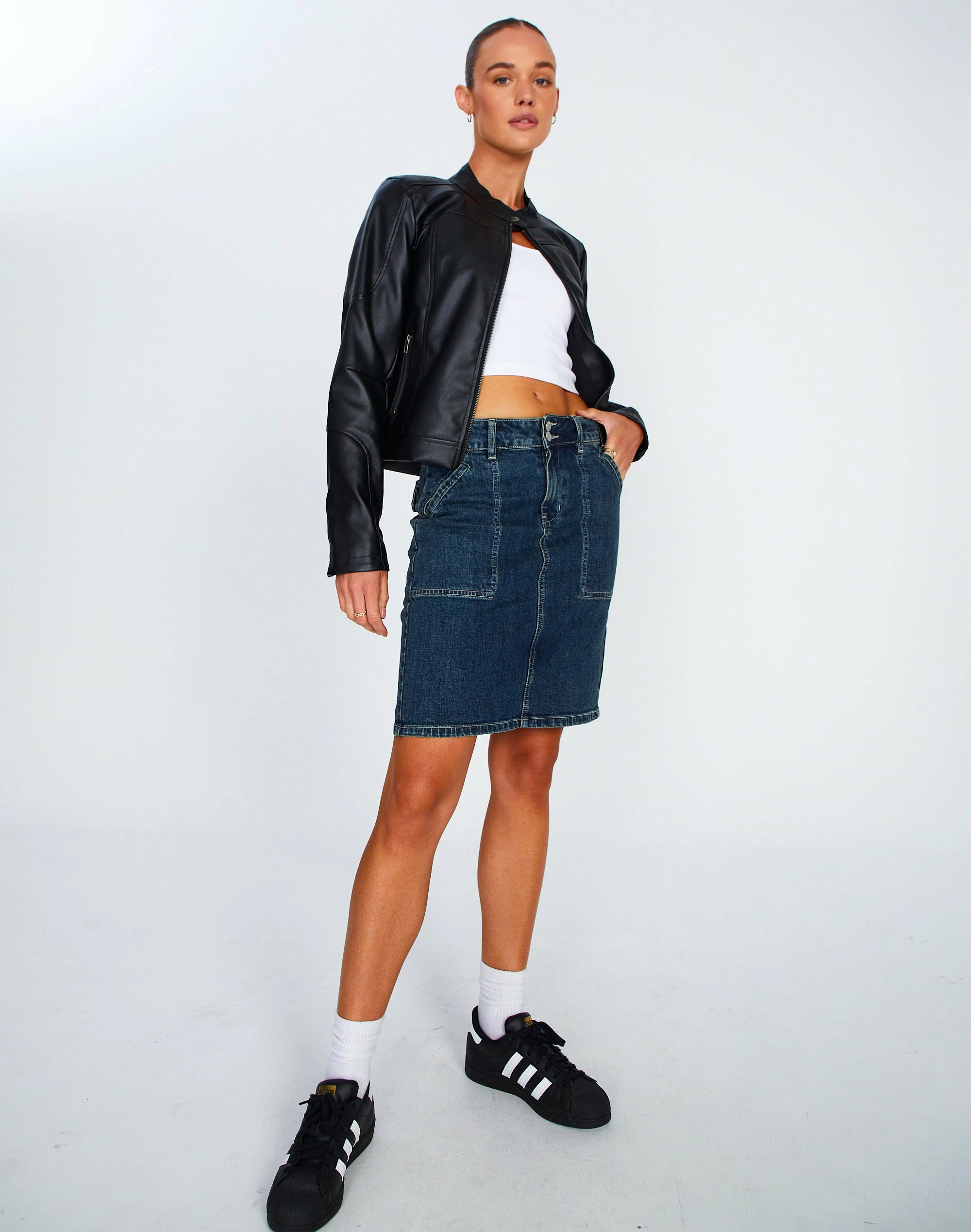Double Button Knee Length Denim Skirt 3 Double Button Knee Length Denim Skirt