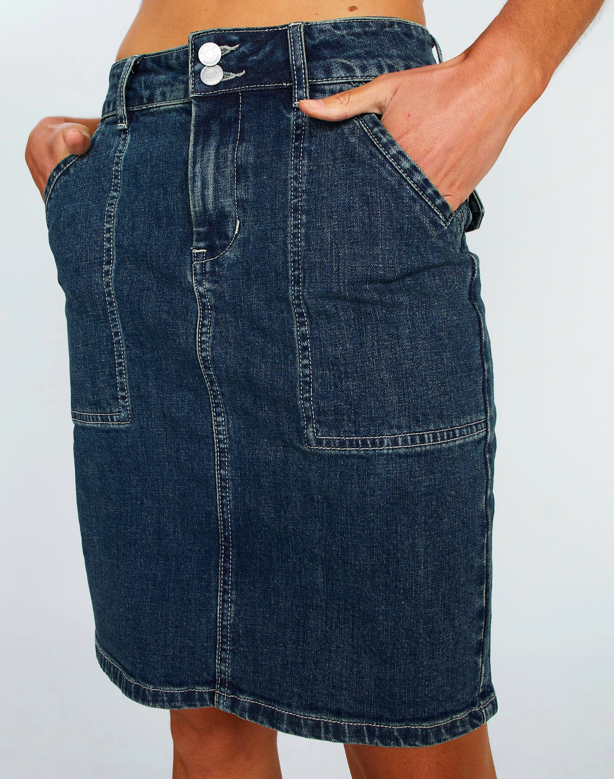 Double Button Knee Length Denim Skirt 4 Double Button Knee Length Denim Skirt - Image 2