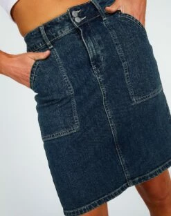 Double Button Knee Length Denim Skirt 24 Double Button Knee Length Denim Skirt -Glassons Store ingrid denim skirt coyote blue imageback ss109349dnm