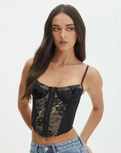 Lace Hook & Eye Front Corset Top