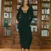 Knit Long Sleeve Keyhole Maxi Dress -Glassons Store ivar keyhole dressy maxi black front kd124285knt 1