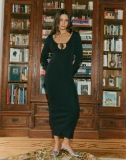 Ribbed Long Sleeve Split Side Knit -Glassons Store ivar keyhole dressy maxi black front kd124285knt 3
