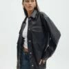Double Pocket Oversized Faux Leather Shacket -Glassons Store jezza pu shacket black front jw91640pu