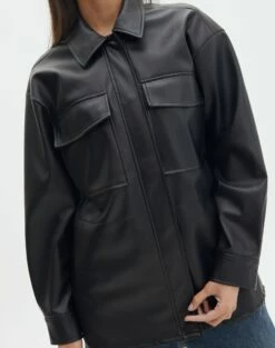 Double Pocket Oversized Faux Leather Shacket -Glassons Store jezza pu shacket black imageback jw91640pu