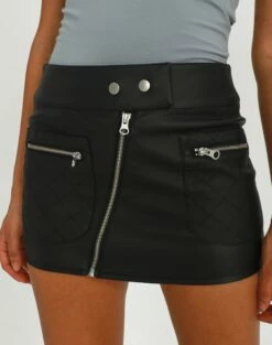 Faux Leather Low Rise Zip Mini Skirt -Glassons Store kiana low rise pu moto skirt black imageback ss55085aus