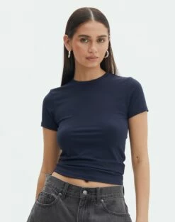 Burnout Mesh Lettuce Trim Midi Skirt 38 Burnout Mesh Lettuce Trim Midi Skirt -Glassons Store kimmy t shirt navy blazer front ts55072pln 2