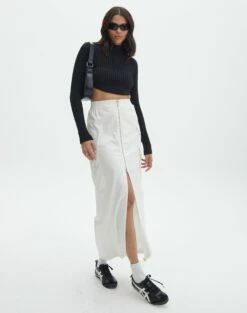 Drawstring Satin Maxi Skirt -Glassons Store kita cargo skirt milk front sl100678cot 1