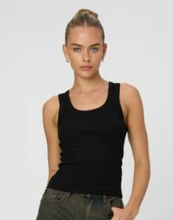 Crew Neck Longline Tank -Glassons Store kleo thick bind tank black front tv120861orib
