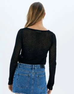 Crochet Split Front Hook Eye Top -Glassons Store kory knit keyhole top black back kc80507cro