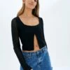 Crochet Split Front Hook Eye Top -Glassons Store kory knit keyhole top black front kc80507cro