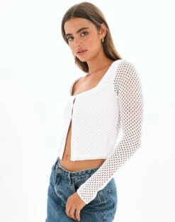 Crochet Split Front Hook Eye Top -Glassons Store kory knit keyhole top white detail kc80507cro