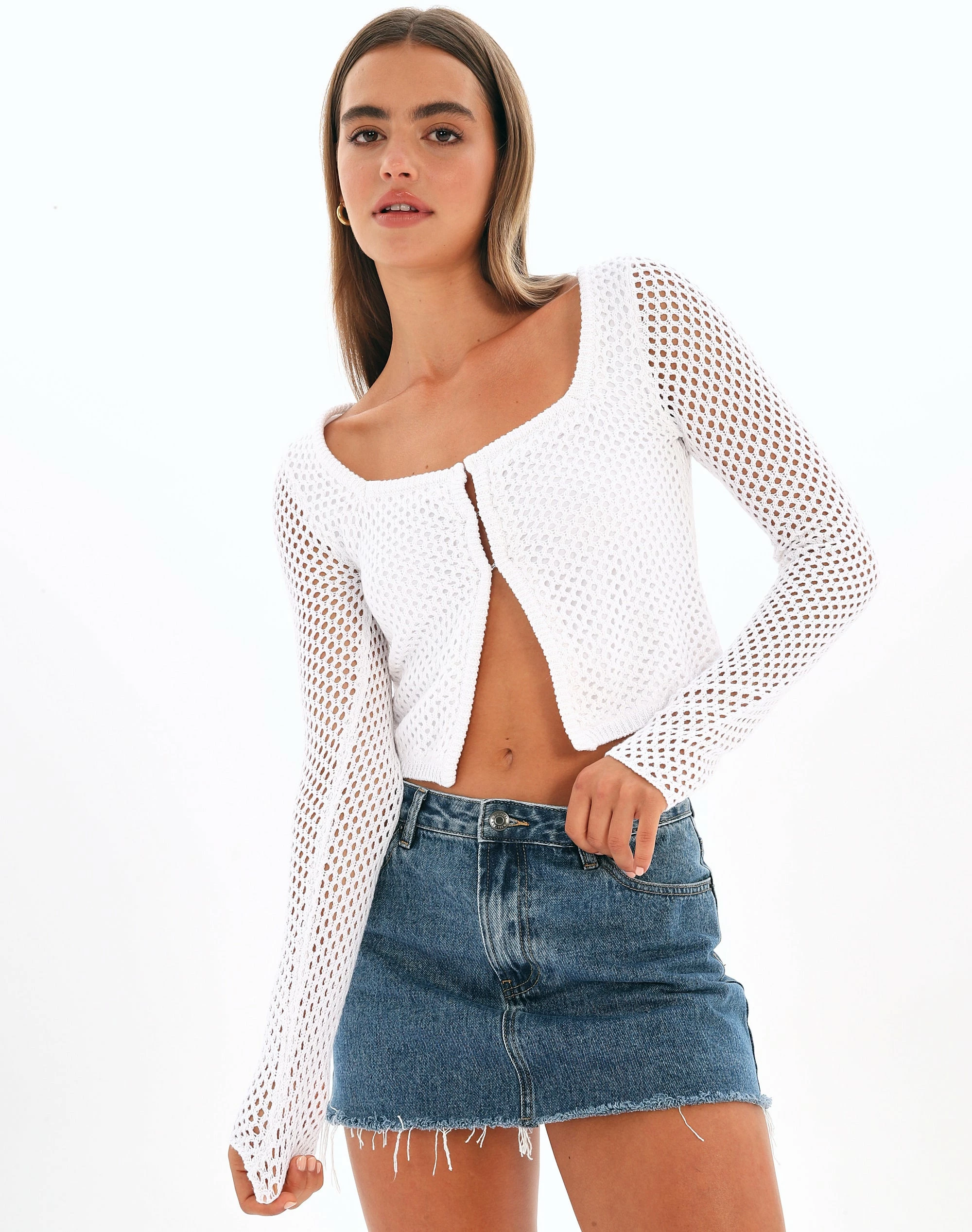 Pointelle Curve Hem Cropped Long Sleeve Top 14 Pointelle Curve Hem Cropped Long Sleeve Top - Image 12