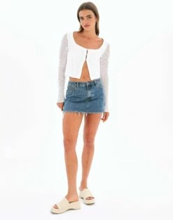 Crochet Split Front Hook Eye Top -Glassons Store kory knit keyhole top white full kc80507cro