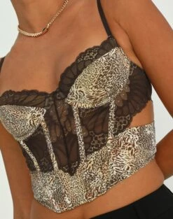 Cut Out Animal Lace Trim Corset -Glassons Store kurbie corset jungle leo imageback ut91413jnl