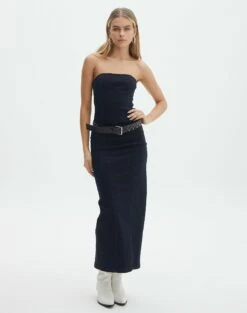 Strapless Denim Midi Dress