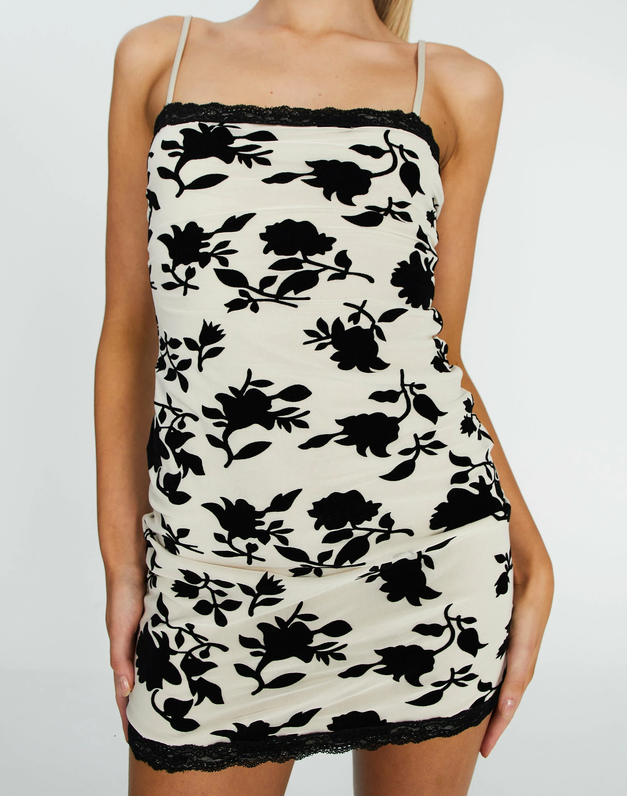 Velour Mesh Lace Trim Mini Dress 6 Velour Mesh Lace Trim Mini Dress - Image 4