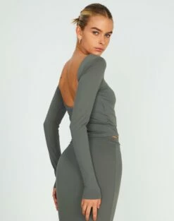 Supersoft Backless Long Sleeve Top -Glassons Store layley longsleeve cypress front tl102955pch
