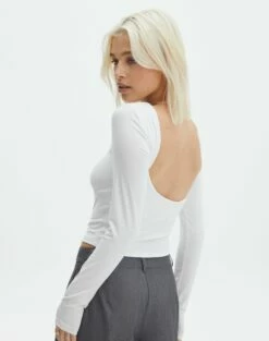 Supersoft Backless Long Sleeve Top -Glassons Store layley longsleeve milk front tl102955pch