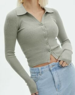 Collared Button Up V Neck Long Sleeve Knit 30 Collared Button Up V Neck Long Sleeve Knit -Glassons Store lenny collared button up sea mist imageback kc123969vp