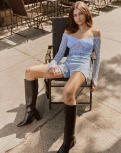 Off Shoulder Lace Long Sleeve Top -Glassons Store lexi longsleeve lace top icecap full tl116985lac