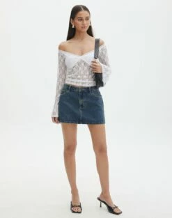 Off Shoulder Lace Long Sleeve Top -Glassons Store lexi longsleeve lace top white full tl116985lac