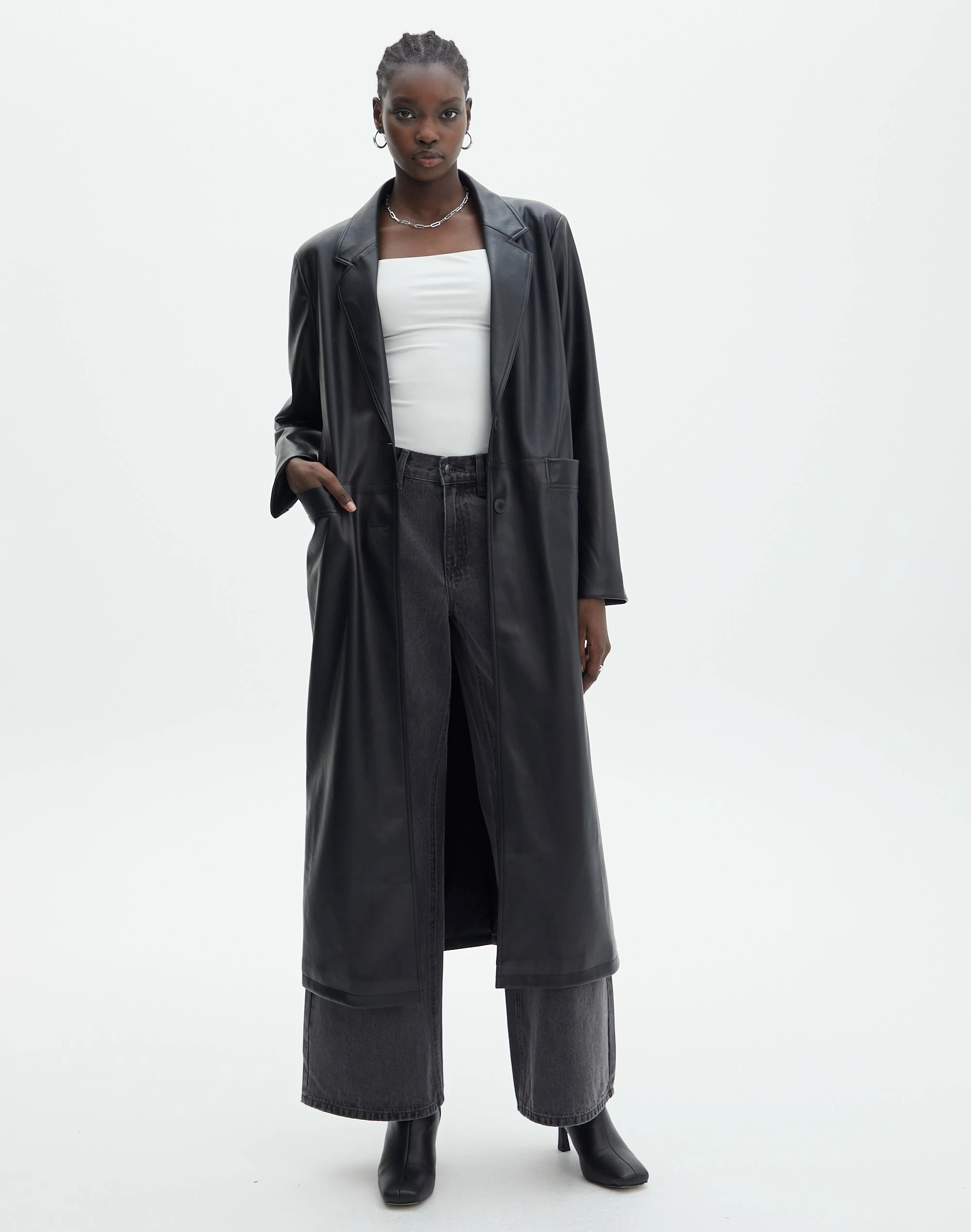 Faux Leather Longline Collared Coat 4 Faux Leather Longline Collared Coat - Image 2