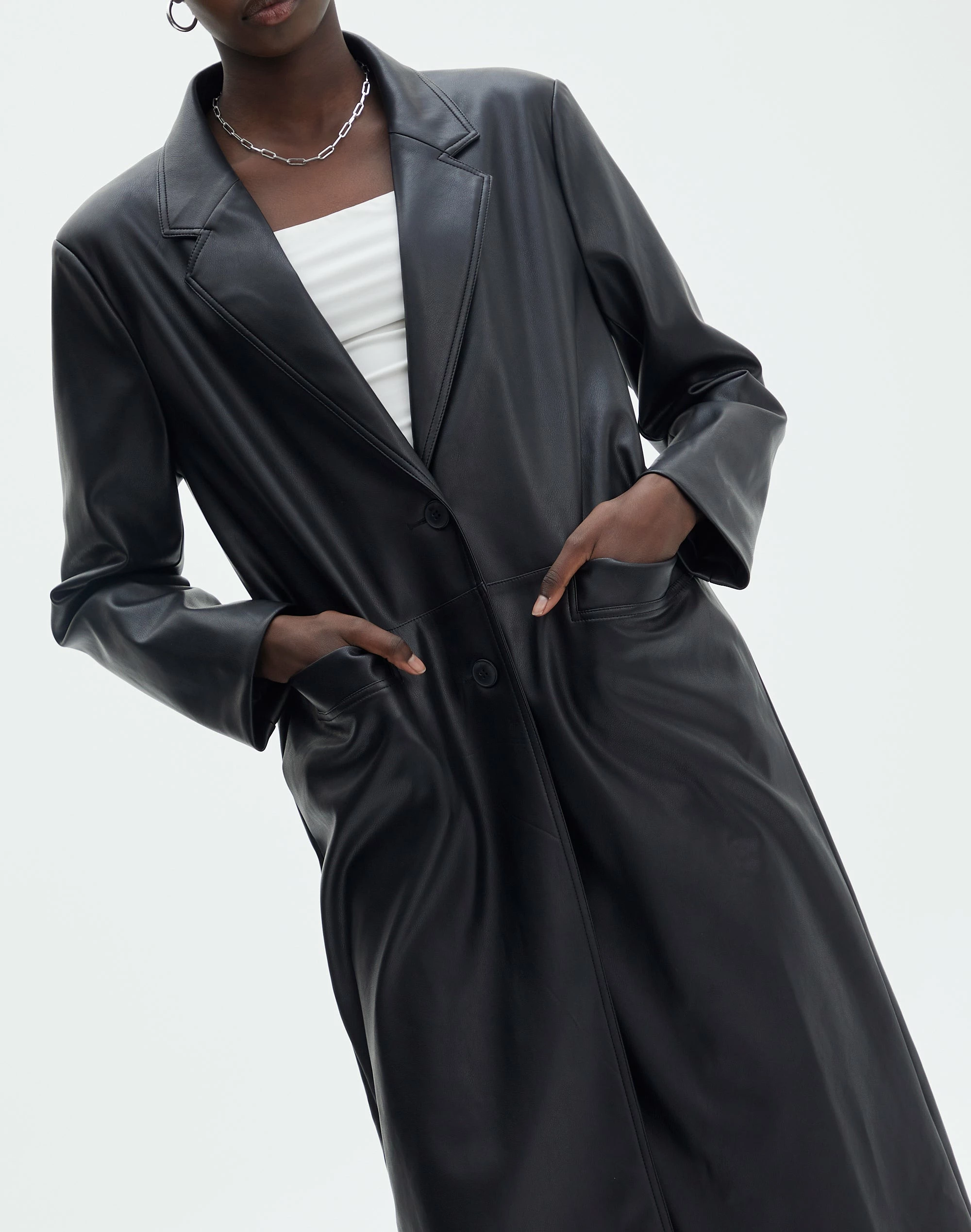 Faux Leather Longline Collared Coat 6 Faux Leather Longline Collared Coat - Image 4
