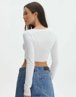 Pointelle Curve Hem Cropped Long Sleeve Top 21 Pointelle Curve Hem Cropped Long Sleeve Top -Glassons Store lilian long sleeve bow top white back tl81089pnt