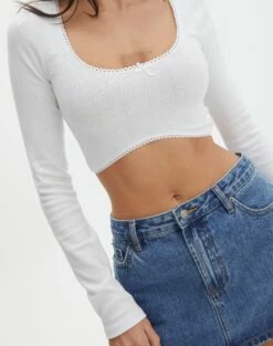 Pointelle Curve Hem Cropped Long Sleeve Top 22 Pointelle Curve Hem Cropped Long Sleeve Top -Glassons Store lilian long sleeve bow top white imageback tl81089pnt