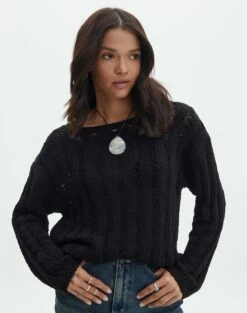 Ladder Knit Jumper -Glassons Store lizzy ladder black front kl124032knt