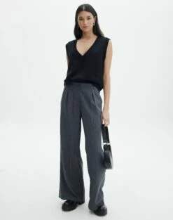 Mid Rise Pinstripe Wide Leg Pant -Glassons Store lorence pinstripe pant grey pinstripe front pw69506stp 1